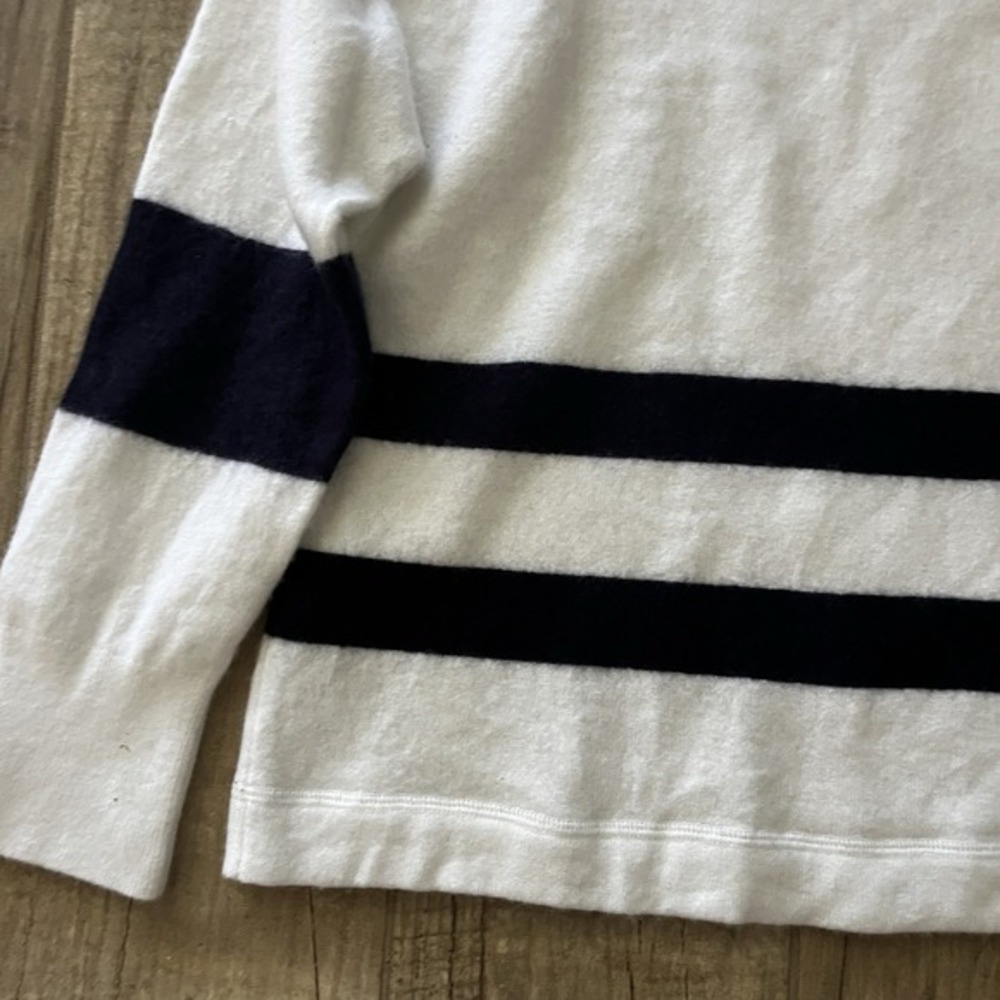 $210 REISS Allegra Wool Blend Striped Crew Sweater Jumper White GreyNavy Small - Picture 9 of 9